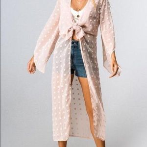 Blush swiss dot kimono - sheer maxi blouse NWT